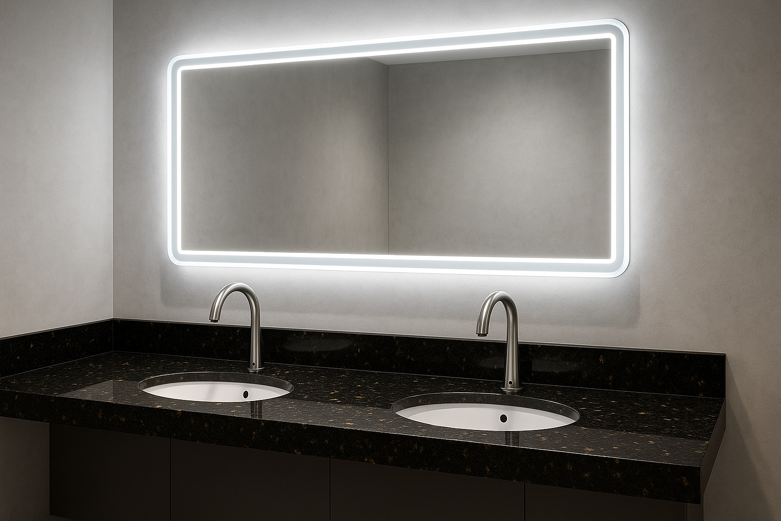 Architect-grade touchless faucets and soap dispensers installed in a commercial airport restroom